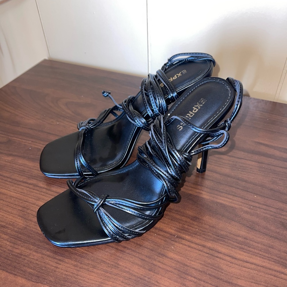 Express Black Strappy Lace Up Heels